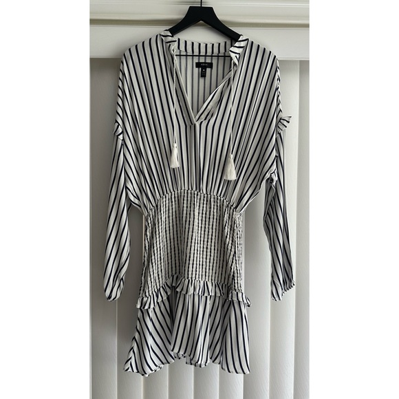 NWOT Aqua Smocked Mini Dress Blue & White Stripes | S - Picture 3 of 9